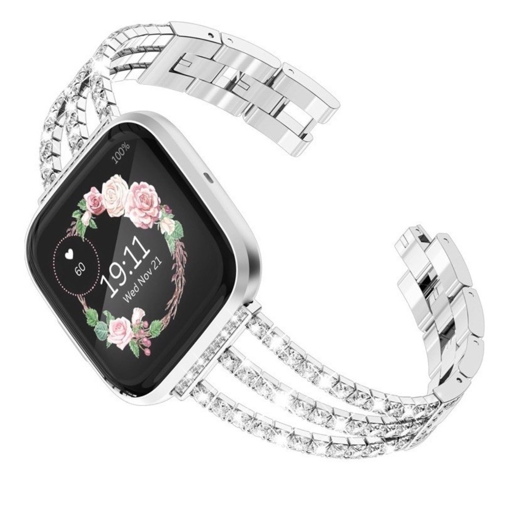 Fitbit Versa2 Watch Band Crystal Diamond Bling Metal Link Bracelet Stainless New